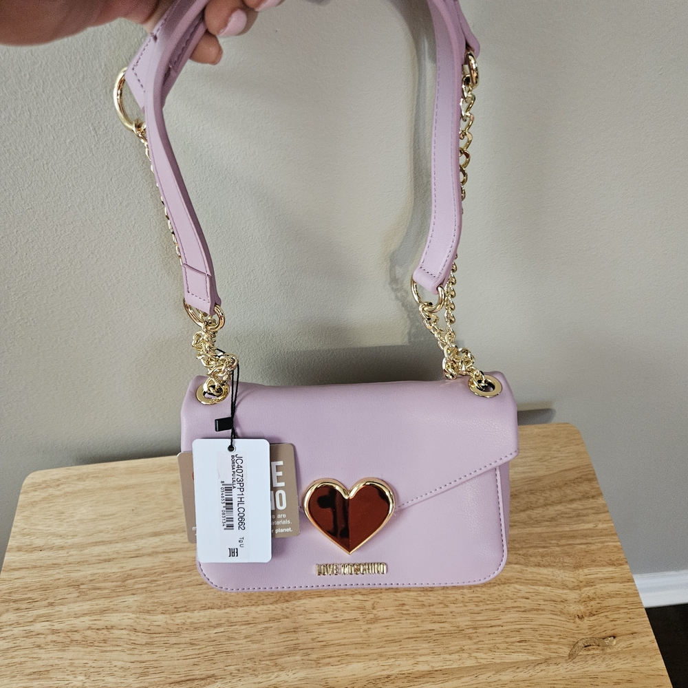 Love Moschino Lilac Crossbody Bag with Gold Heart Accent AUTHENTIC!!